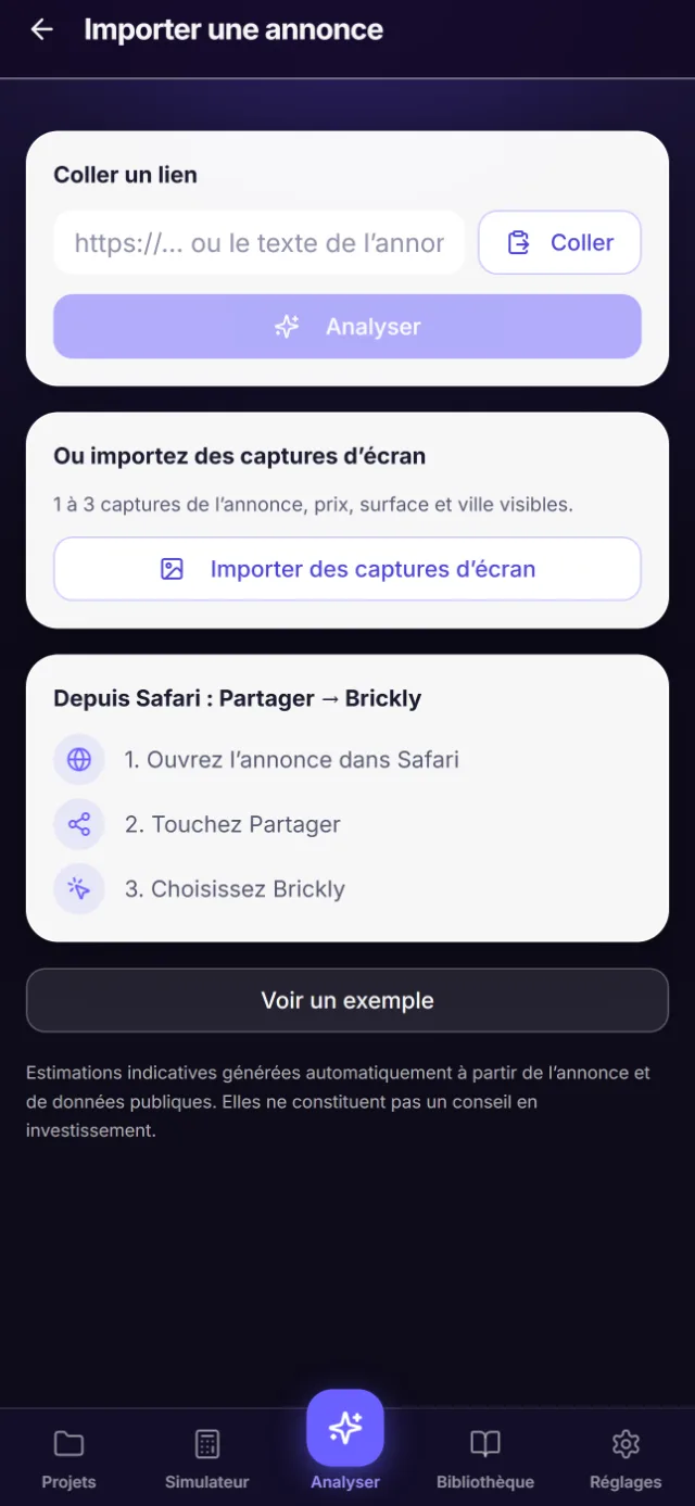Brickly : import d'une annonce par lien ou partage